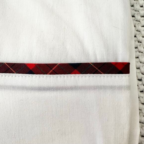 Ralph Lauren Vtg Brady White Red Tartan Plaid Stripe Cotton Full Flat Top Sheet - Picture 2 of 5